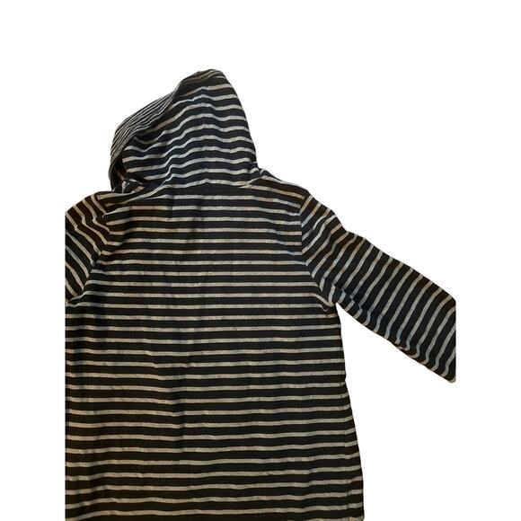 Women L Soft Surroundings 2AW15 Black Gray Stripe Cowl Neck Drawstring Tunic Top - Picture 5 of 5